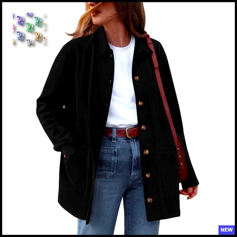 Faux Suede Shacket Classic Lapel Collar Button Down Long Sleeve Oversized Chic